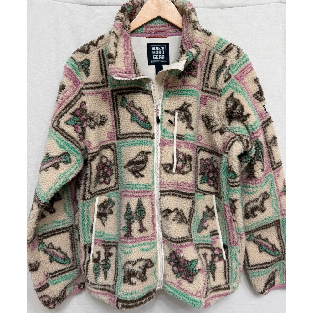 NWOT Alaskan Hardgear Duluth Trading Co Wildlife Stamp Sherpa Fleece Jacket L